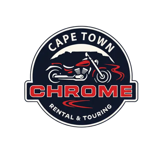 Logo of Cape Town Chrome Rental & Touring with a motorcycle illustration on a white background